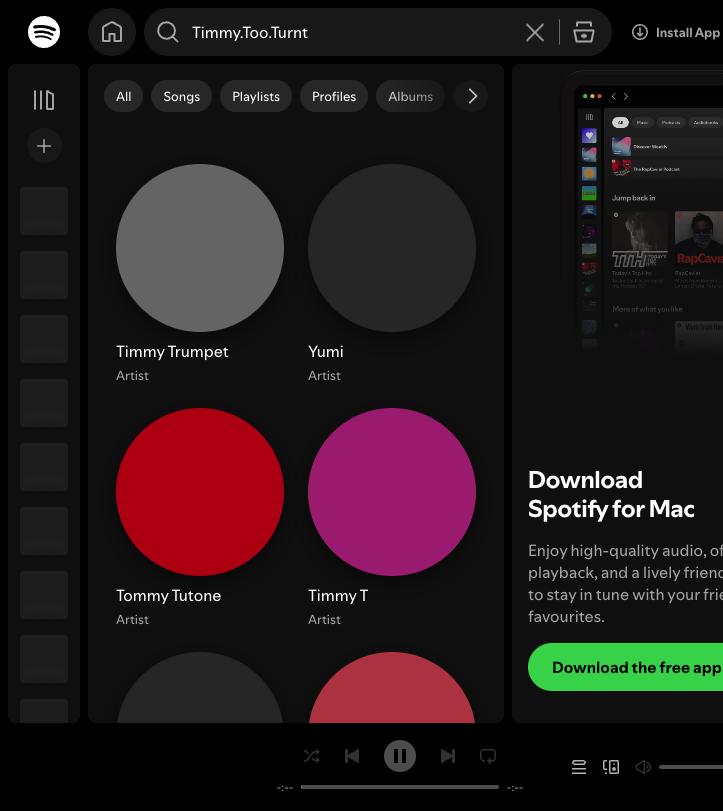 Spotify search for Timmy.Too.Turnt returning other artists